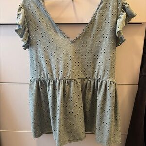 Elegant Lace Trimmed Green Top